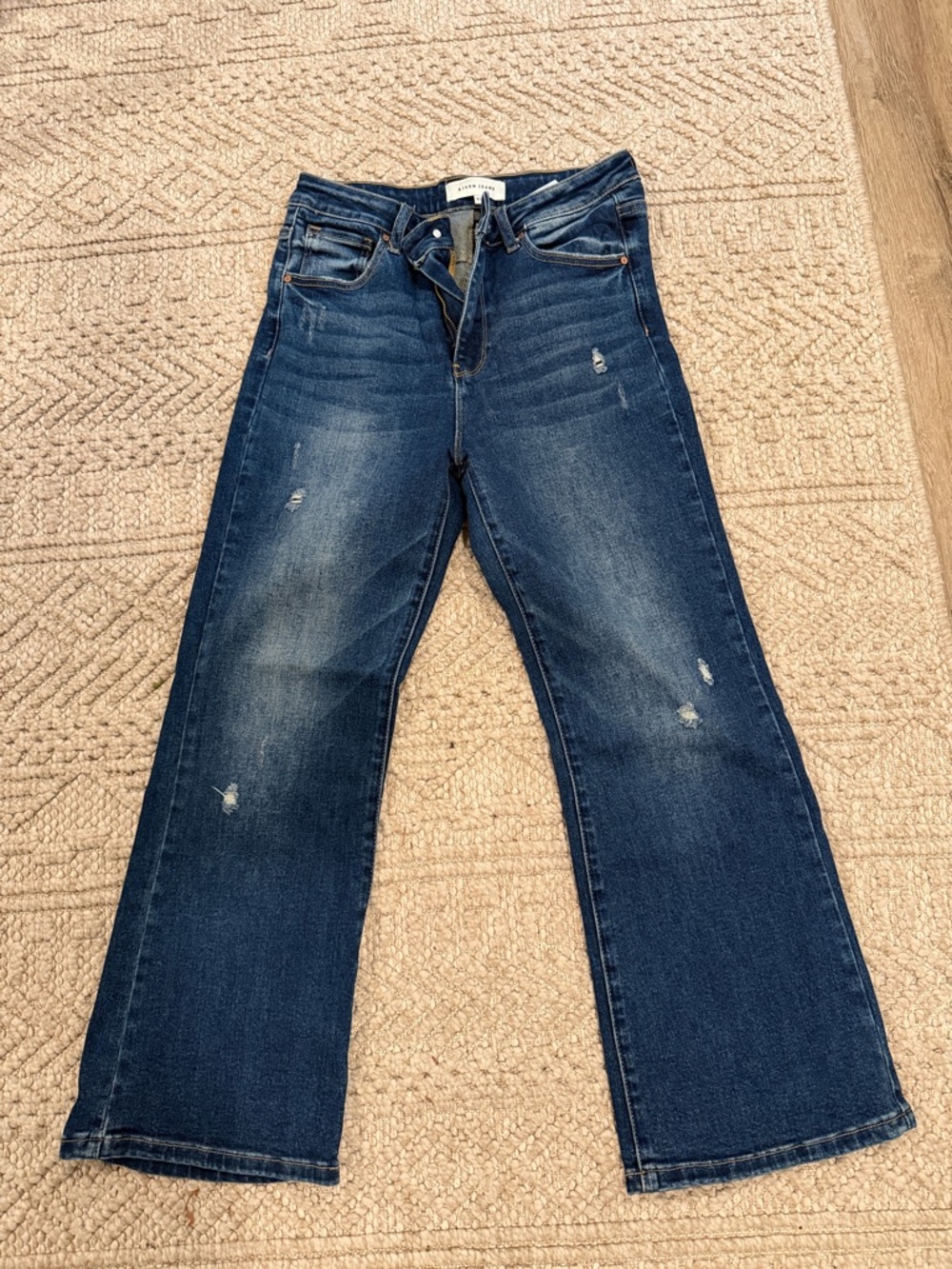 Frame Denim Medium Blue Flared Distressed Jeans